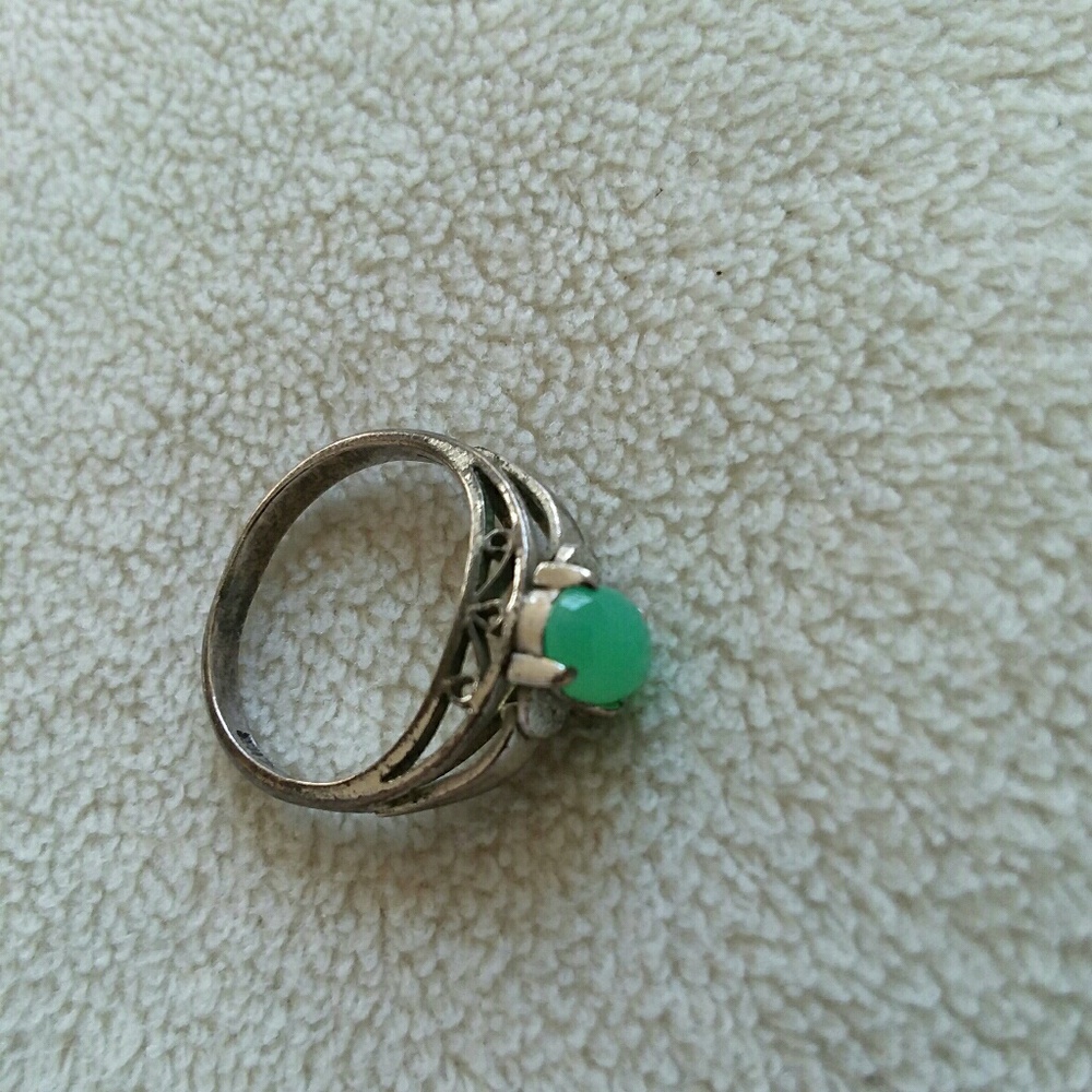 Vintage Silver Deco Jade Chrysoprase Ring 6